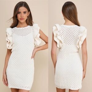 Always Elevated Ivory Ruffled Sleeveless Mini Sweater Dress x Jacquie The Label